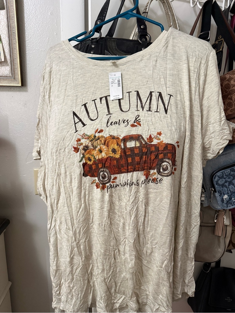 Autumn Leaves & Pumpkins Please Graphic Tee - Cream Maurice’s size 3